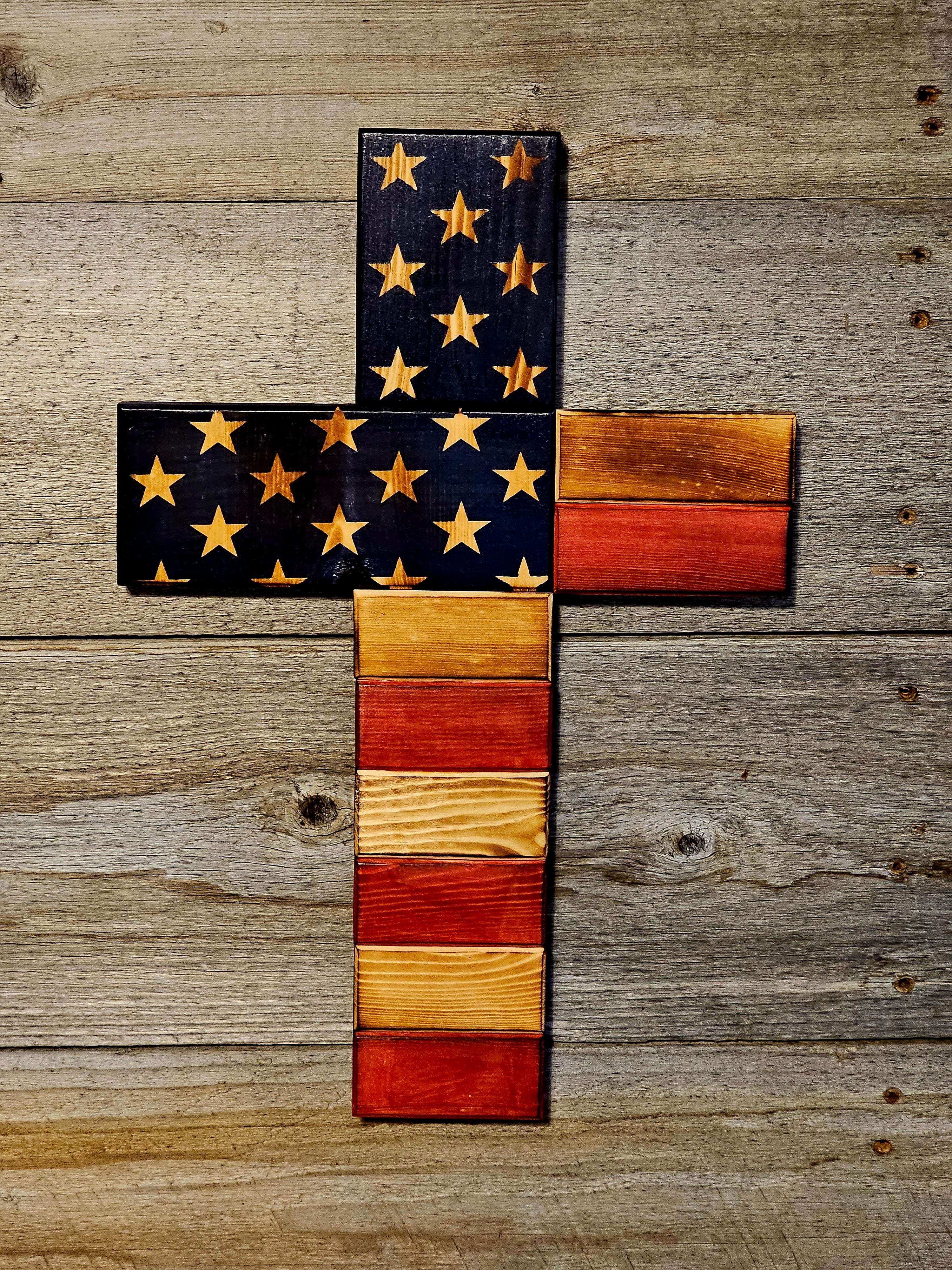 Wooden Flag,Wooden American flag cross, reclaimed wood cross, buy American flag cross, cross